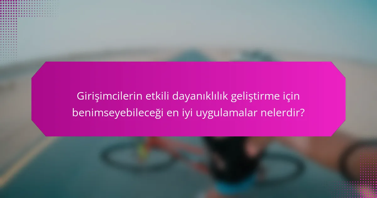 Girişimcilerin etkili dayanıklılık geliştirme için benimseyebileceği en iyi uygulamalar nelerdir?