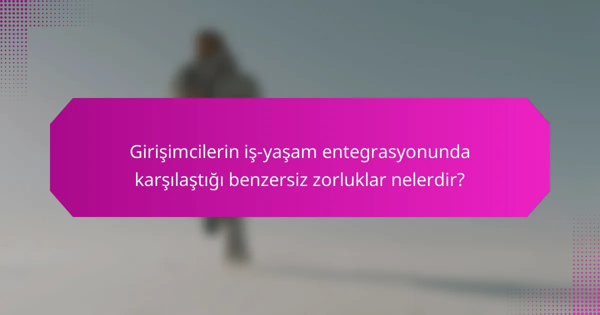 Girişimcilerin iş-yaşam entegrasyonunda karşılaştığı benzersiz zorluklar nelerdir?