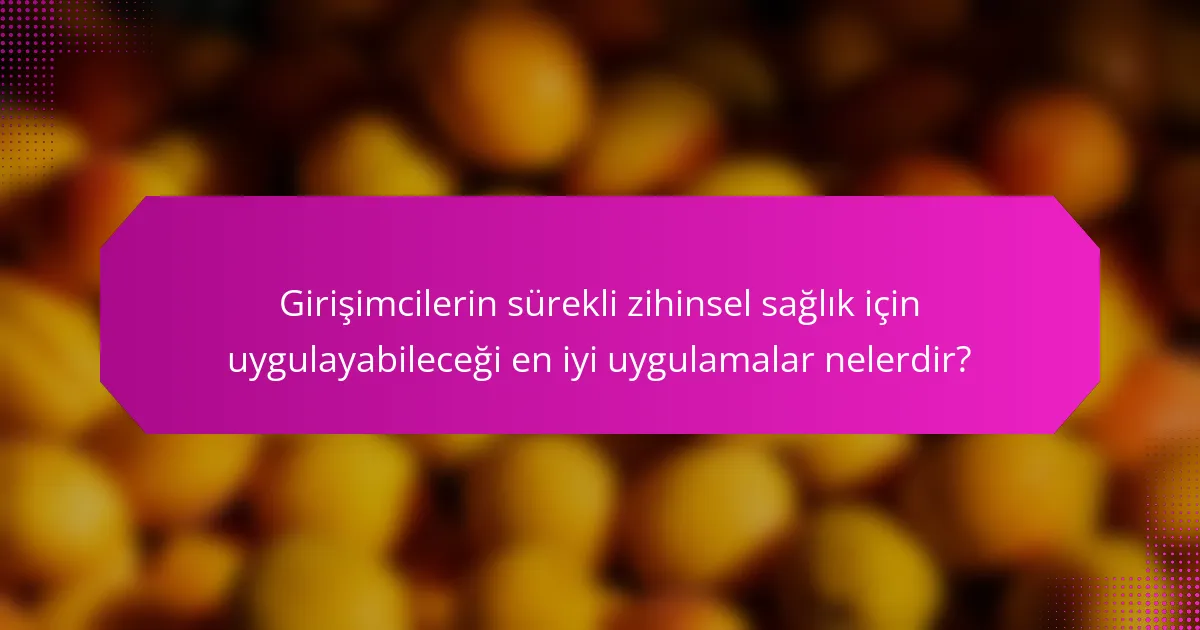 Girişimcilerin sürekli zihinsel sağlık için uygulayabileceği en iyi uygulamalar nelerdir?