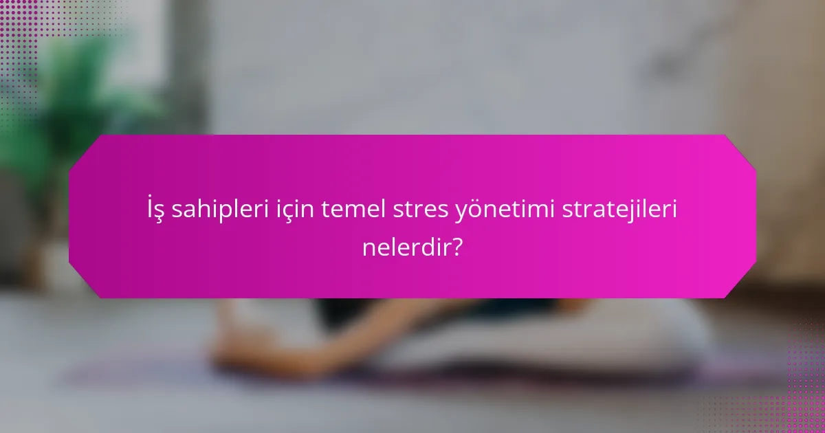 İş sahipleri için temel stres yönetimi stratejileri nelerdir?