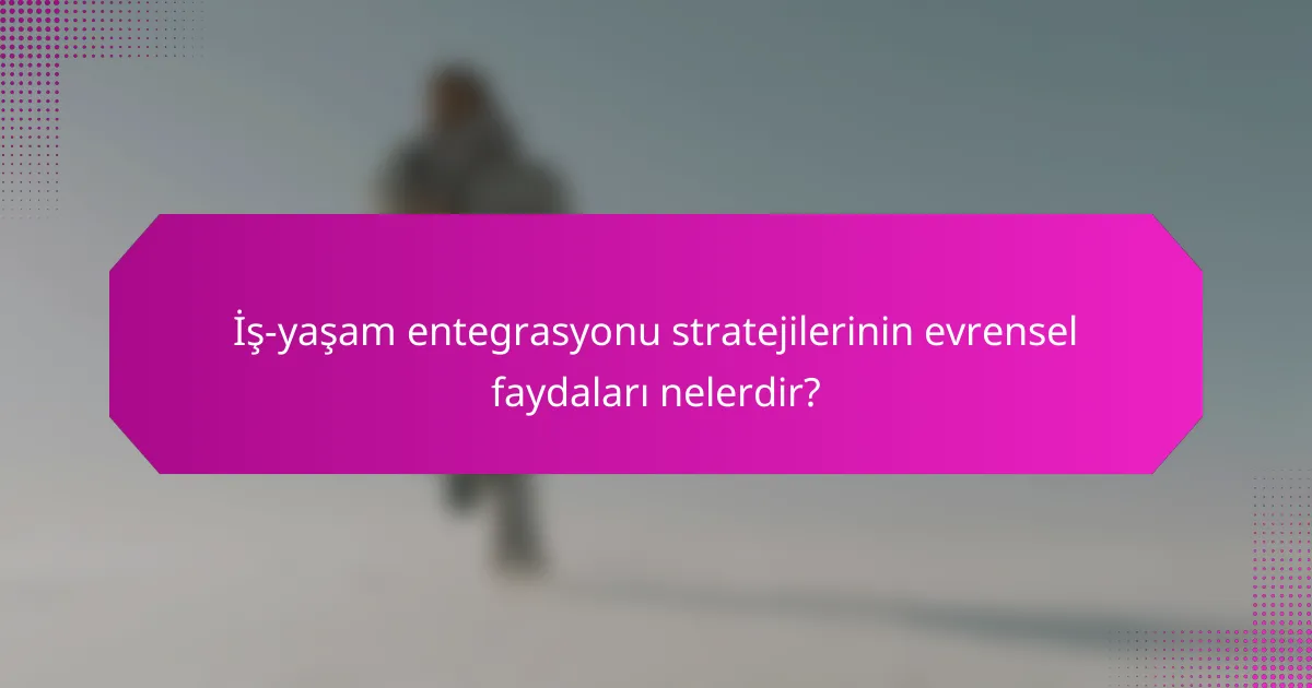 İş-yaşam entegrasyonu stratejilerinin evrensel faydaları nelerdir?